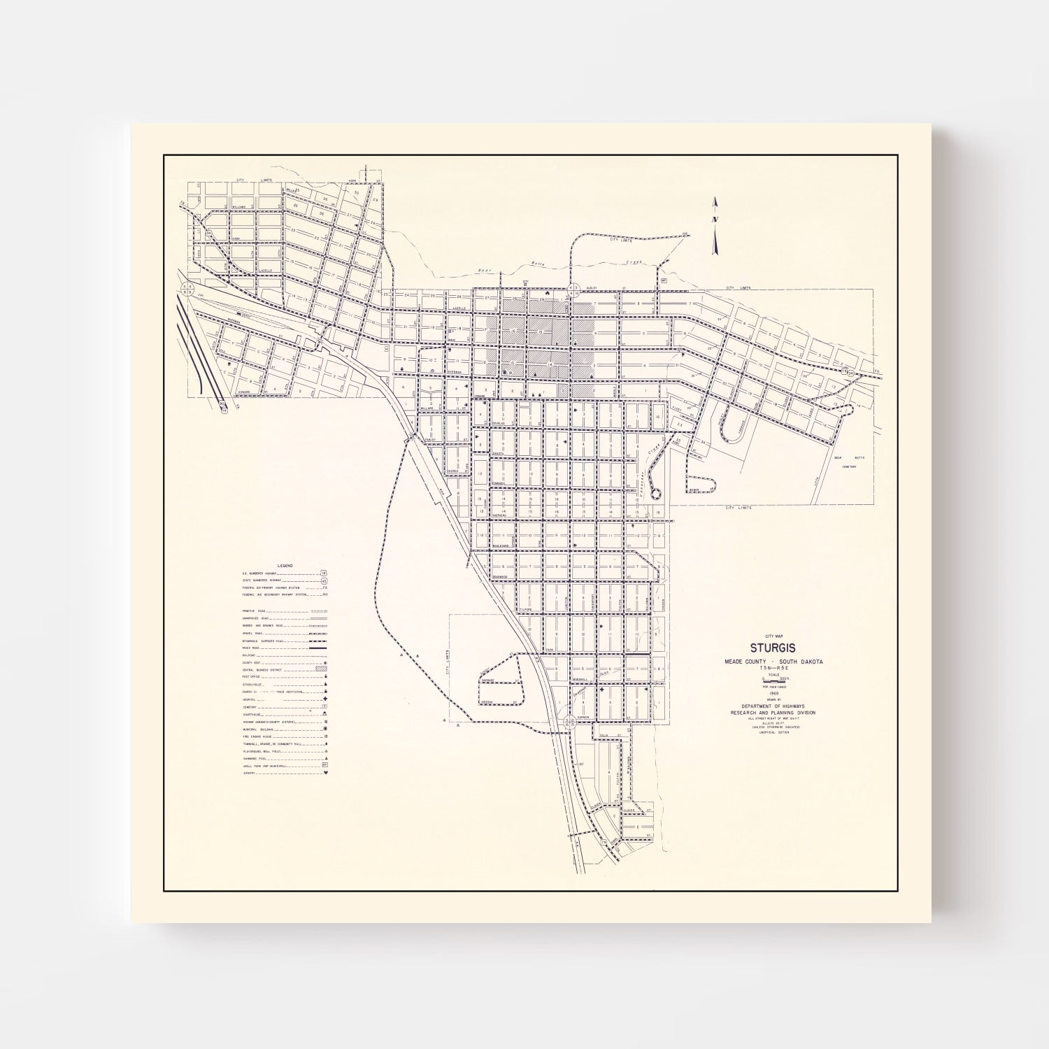 Vintage Map of Sturgis, South Dakota 1969