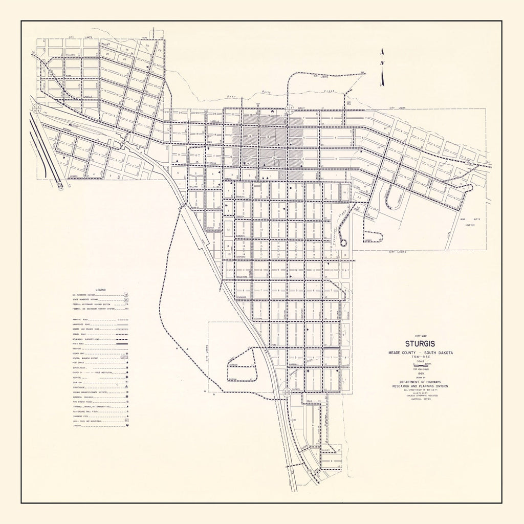 Vintage Map of Sturgis, South Dakota 1969