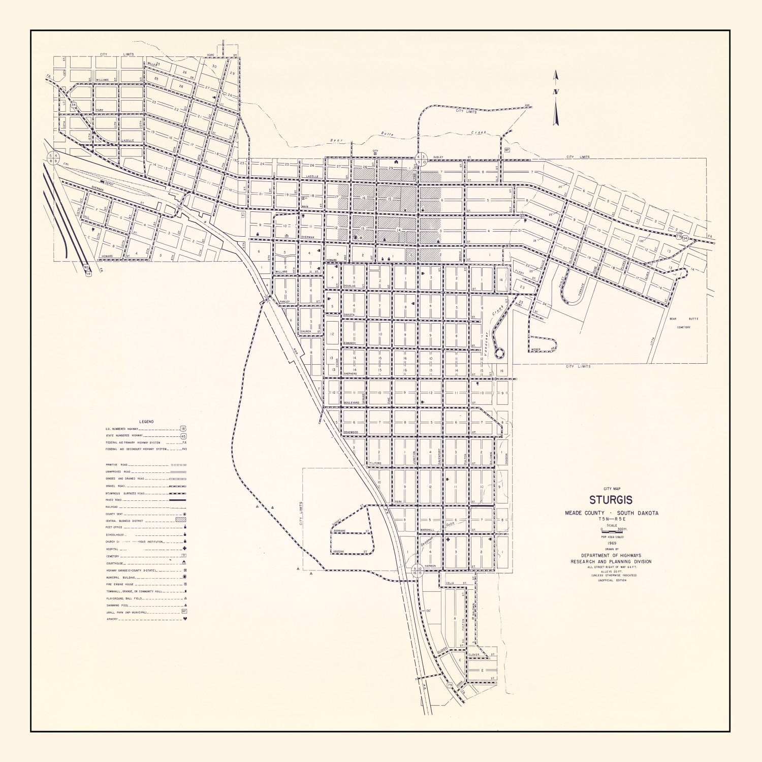 Vintage Map of Sturgis, South Dakota 1969