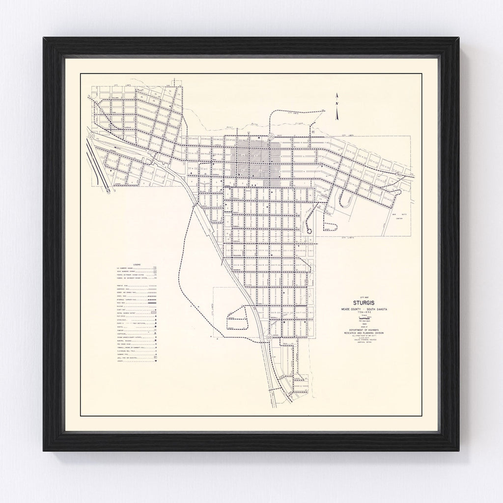 Vintage Map of Sturgis, South Dakota 1969
