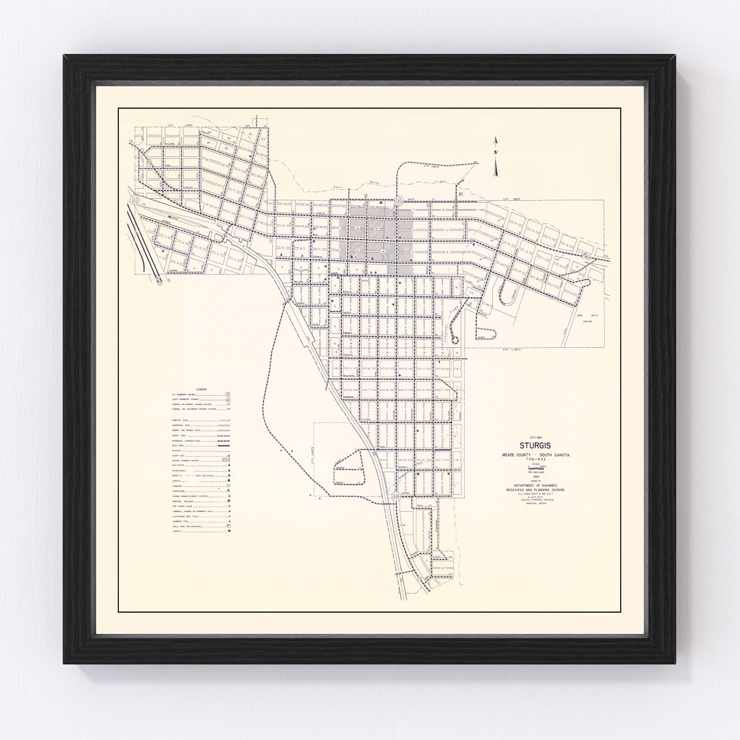 Vintage Map of Sturgis, South Dakota 1969