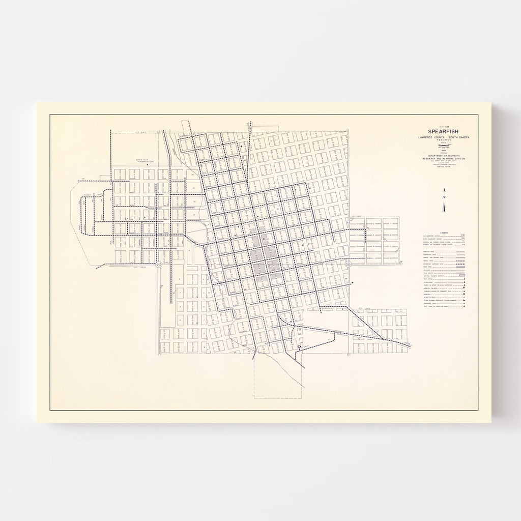 Vintage Map of Spearfish, South Dakota 1969