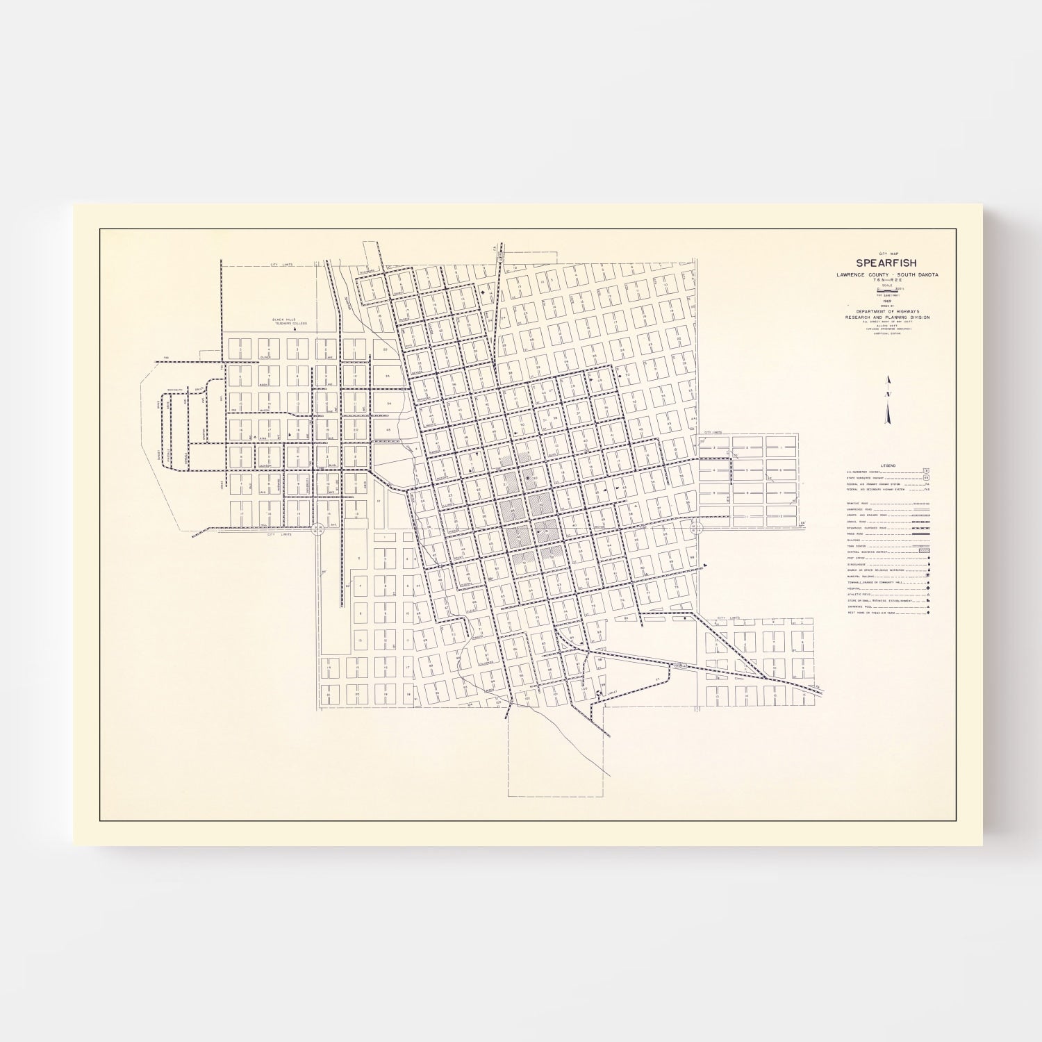 Vintage Map of Spearfish, South Dakota 1969