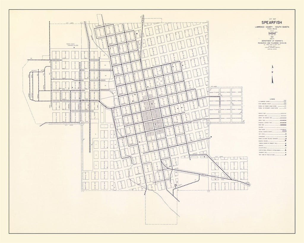 Vintage Map of Spearfish, South Dakota 1969