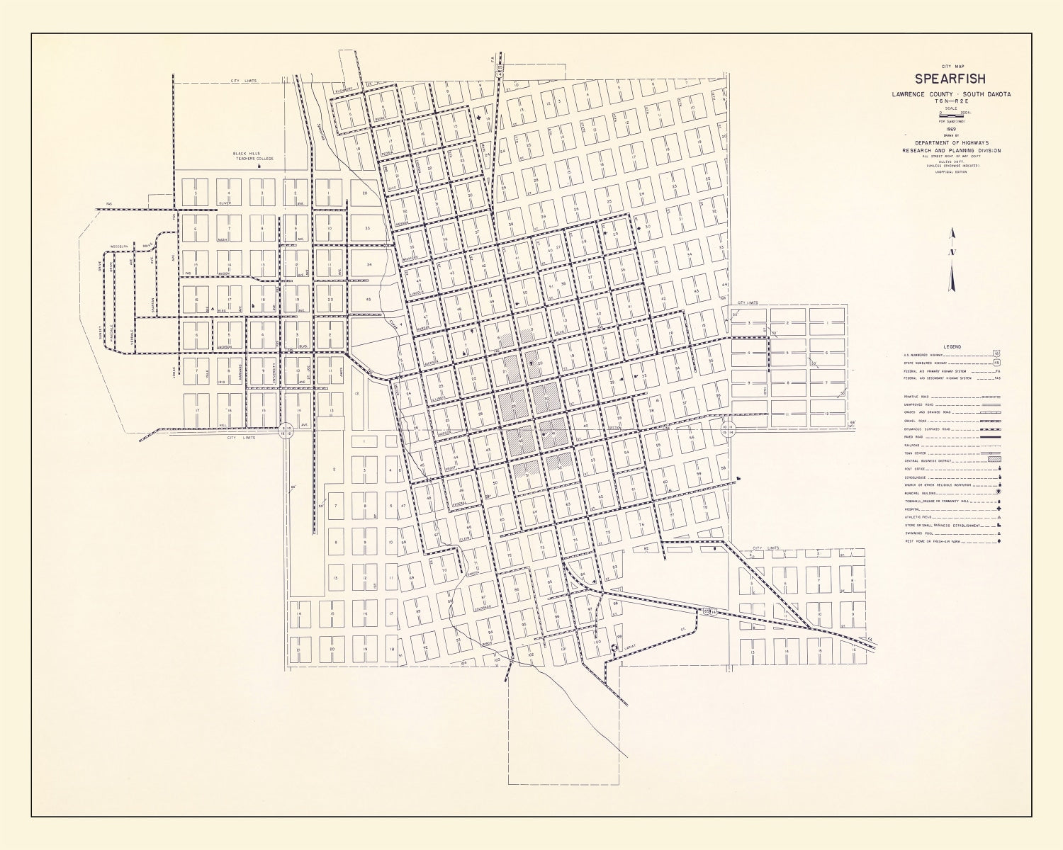 Vintage Map of Spearfish, South Dakota 1969