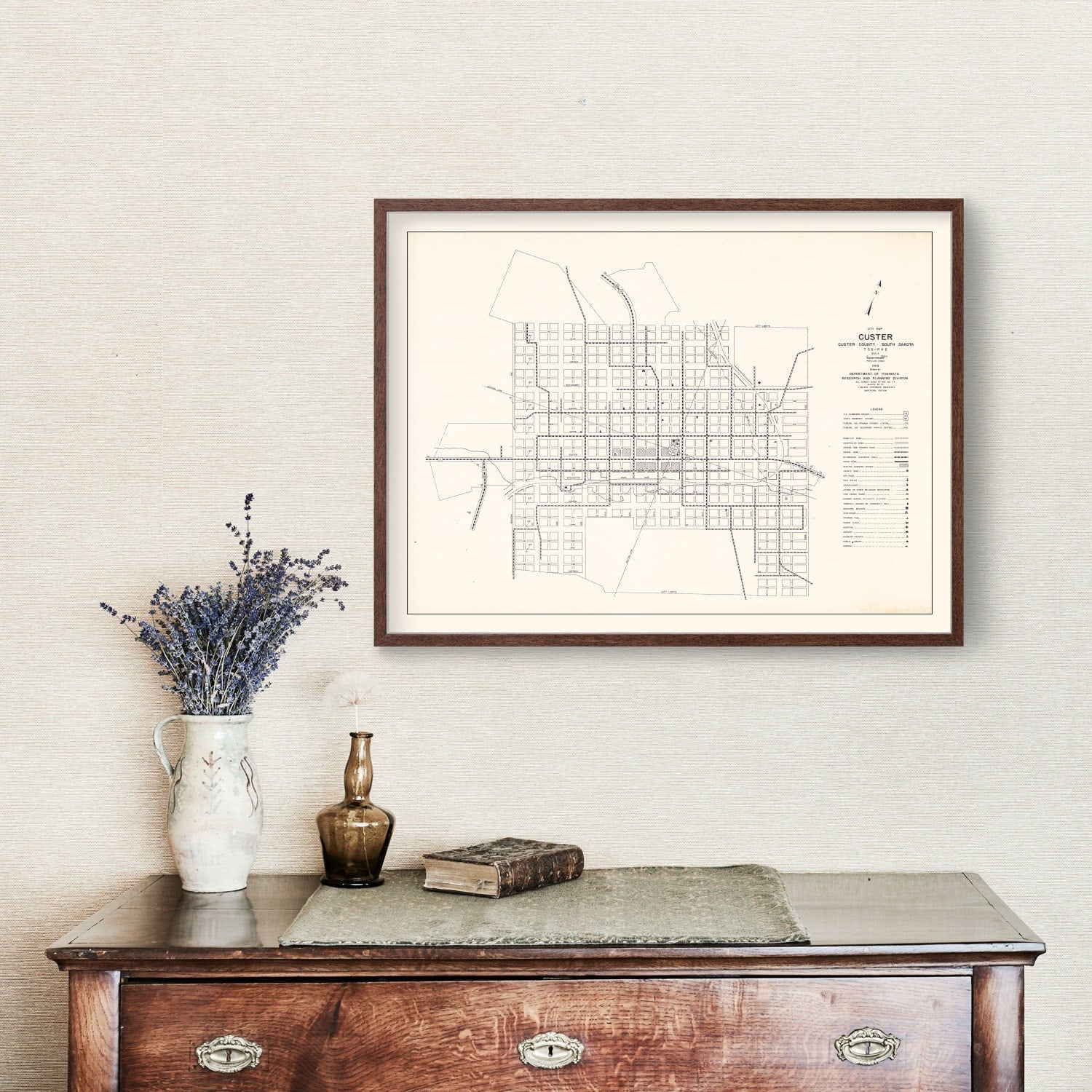 Vintage Map of Custer, South Dakota 1969