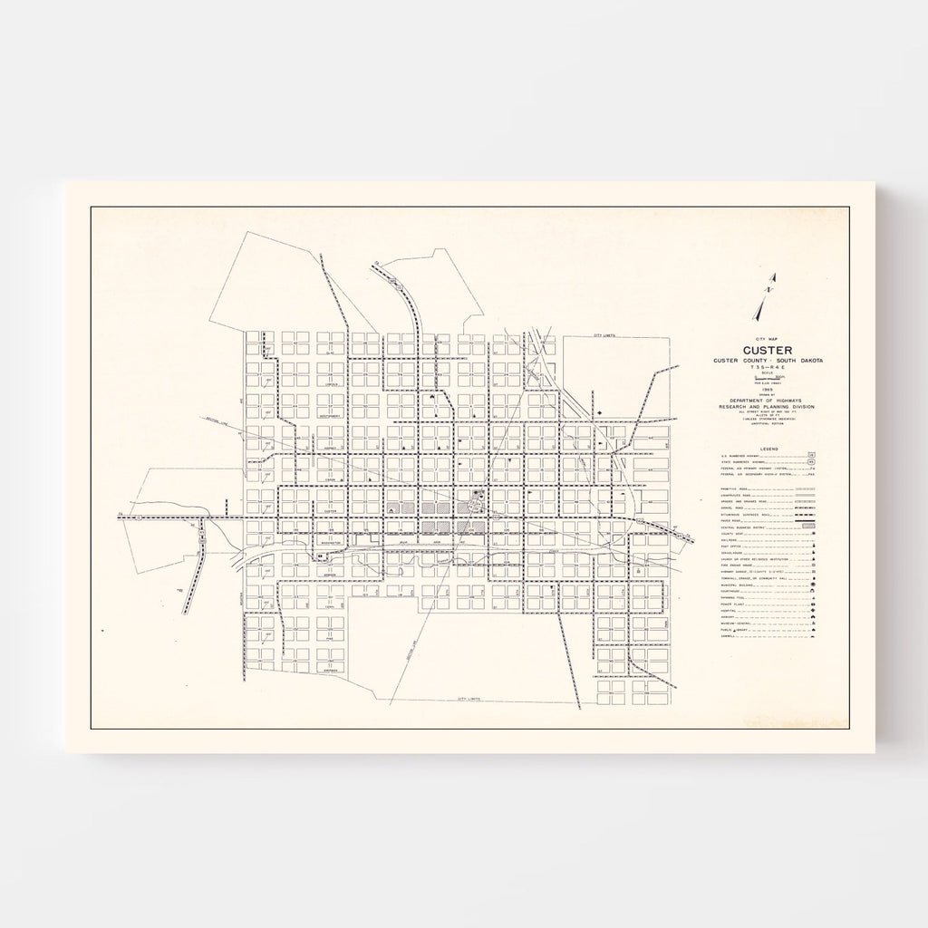 Vintage Map of Custer, South Dakota 1969