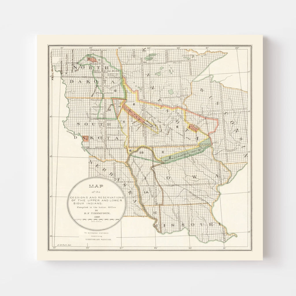 Vintage Native American Reservations Map 1897