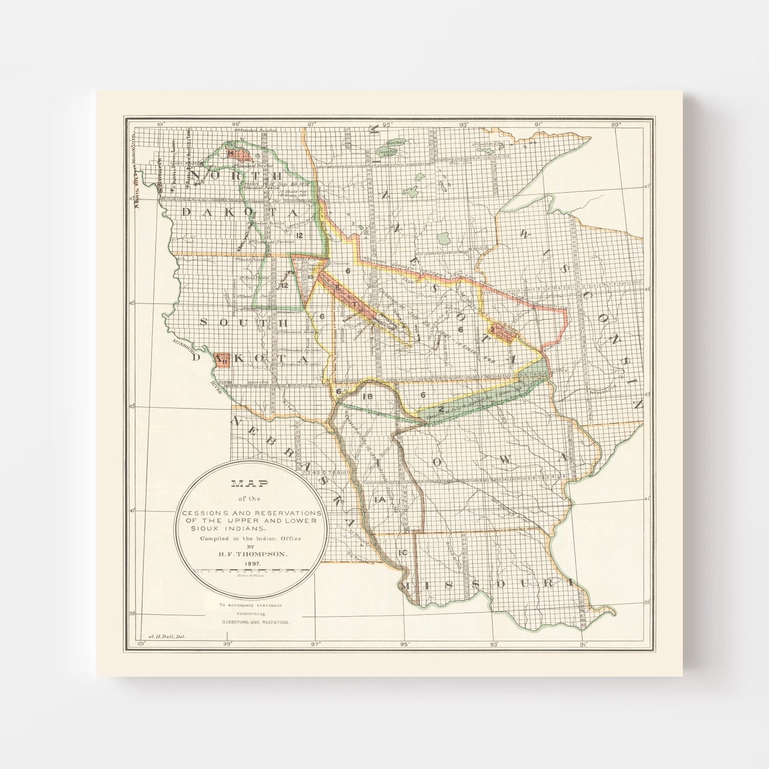 Vintage Native American Reservations Map 1897
