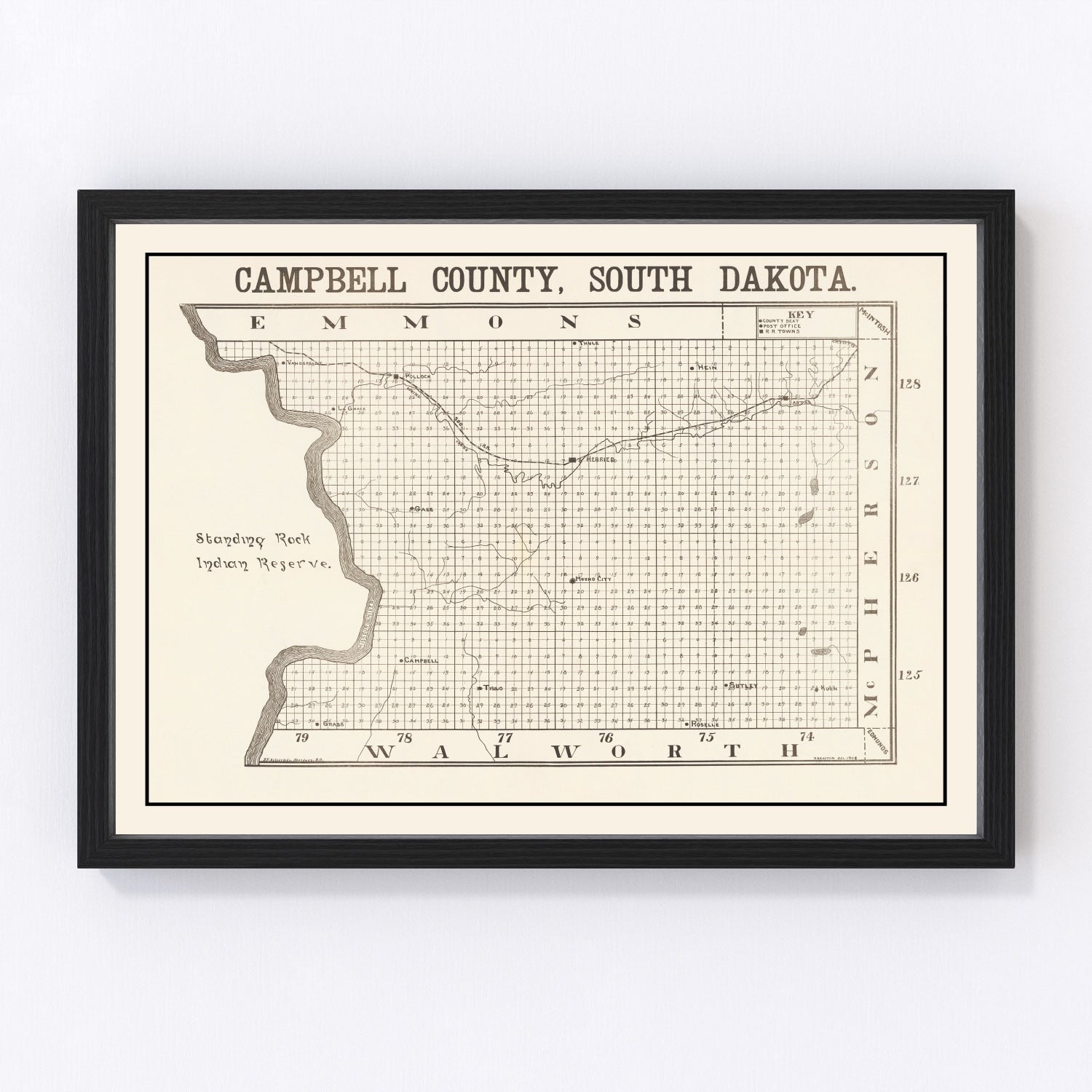 Vintage Map of Campbell County, South Dakota 1908
