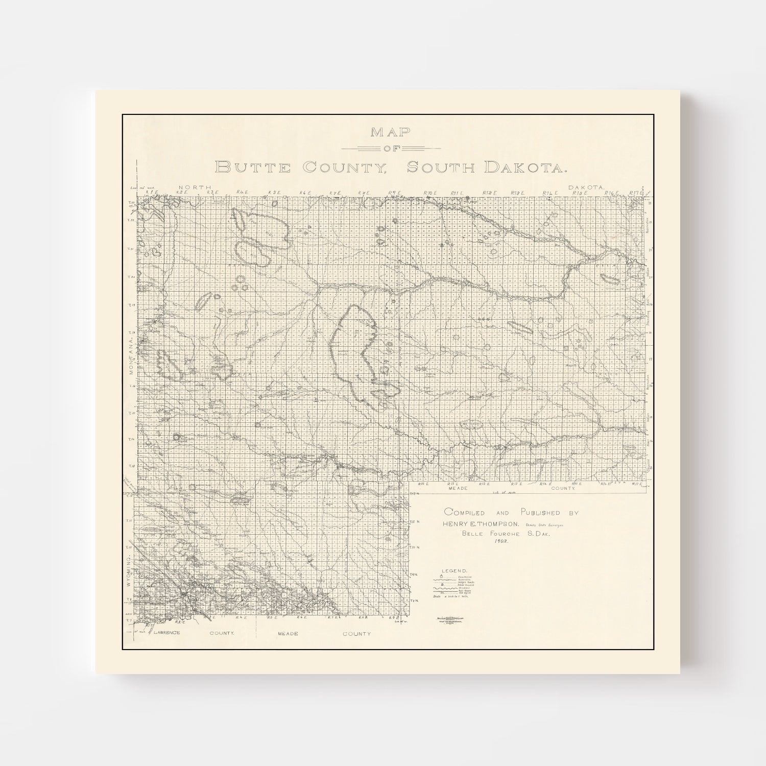 Vintage Map of Butte County, South Dakota 1902