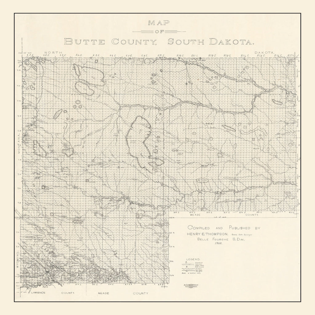 Vintage Map of Butte County, South Dakota 1902