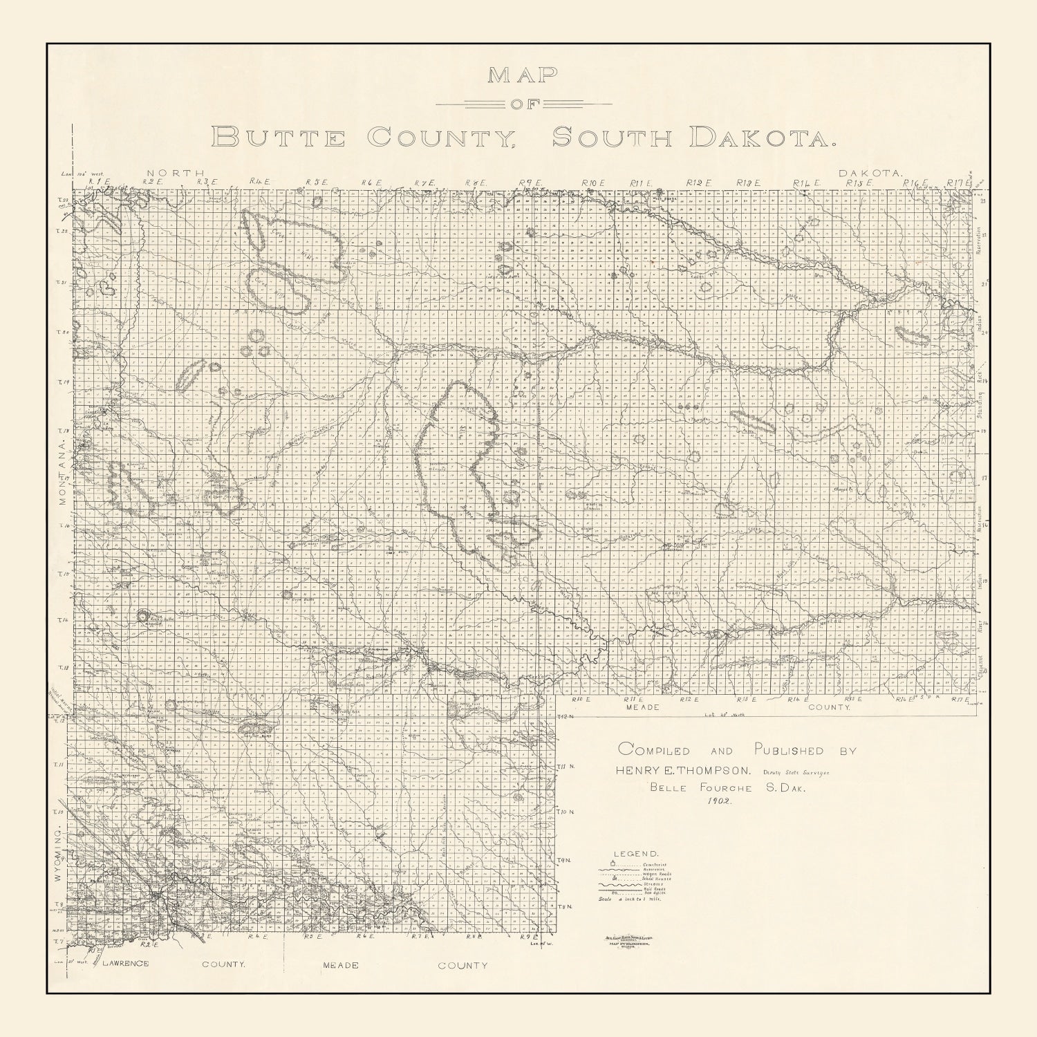 Vintage Map of Butte County, South Dakota 1902