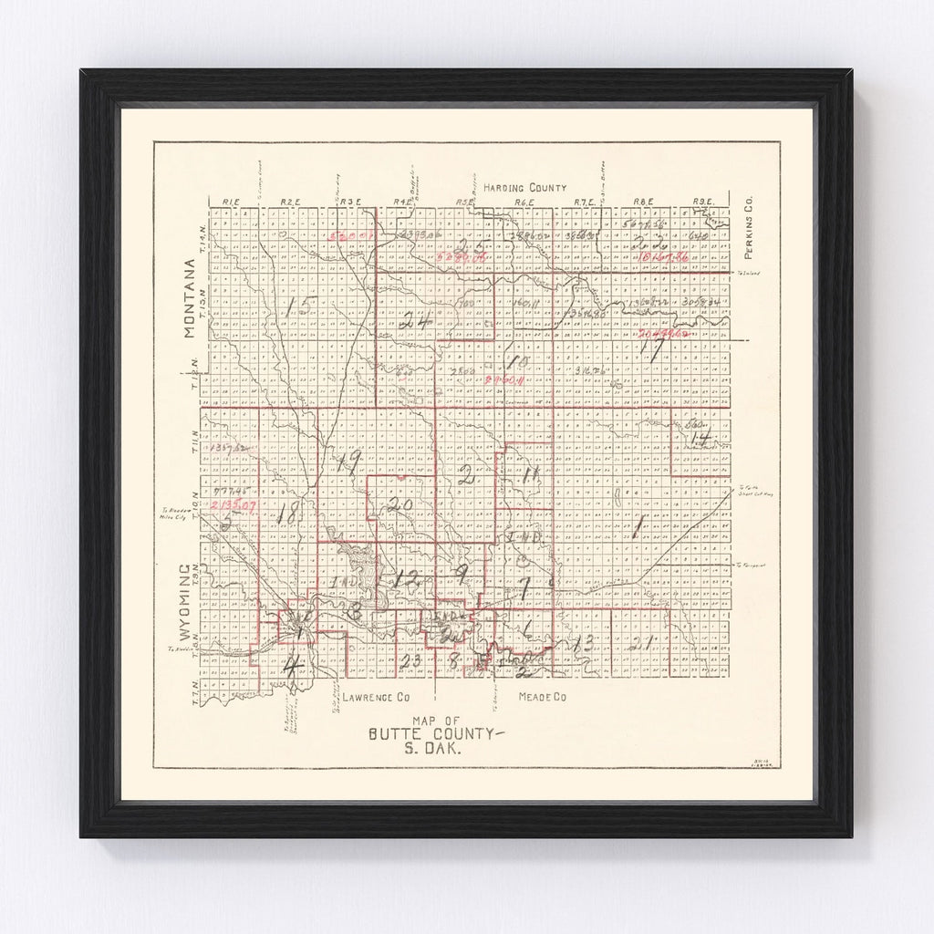 Vintage Map of Butte County, South Dakota 1936