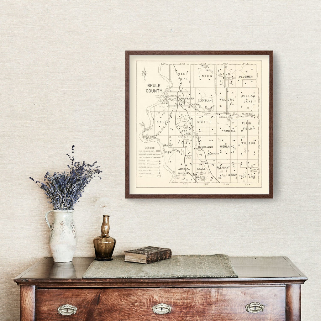 Vintage Map of Brule County, South Dakota 1947