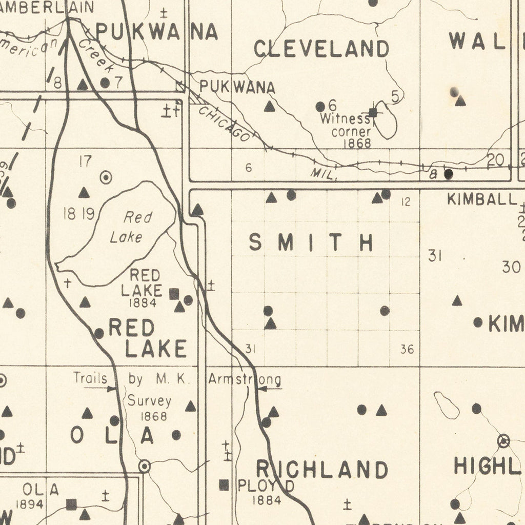 Vintage Map of Brule County, South Dakota 1947