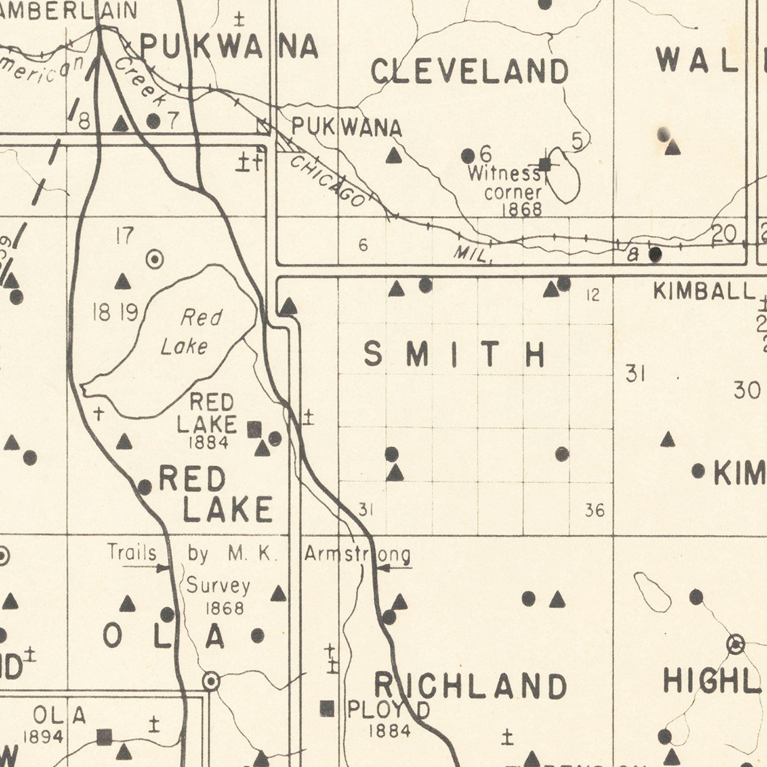 Vintage Map of Brule County, South Dakota 1947
