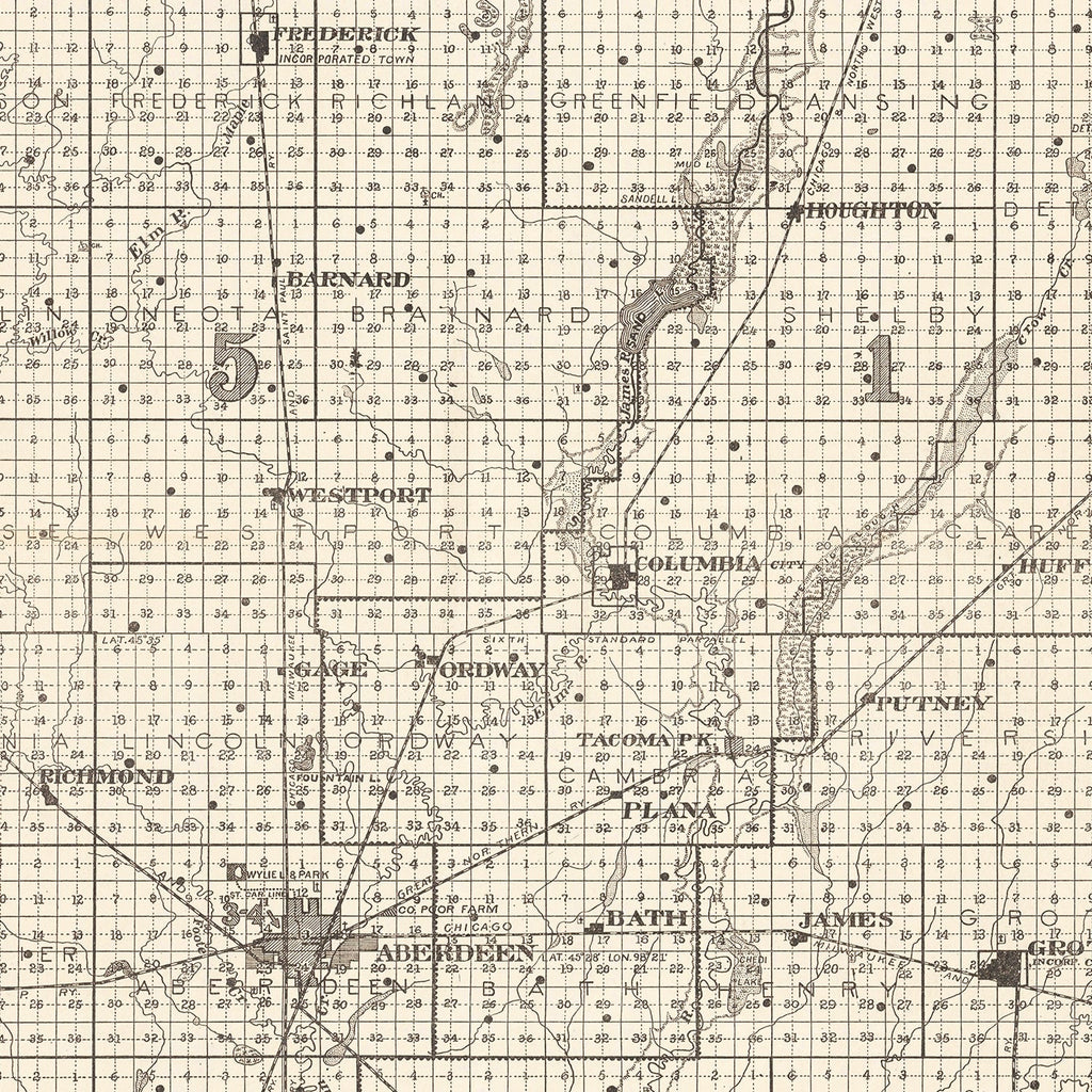 Vintage Map of Brown County, South Dakota 1918