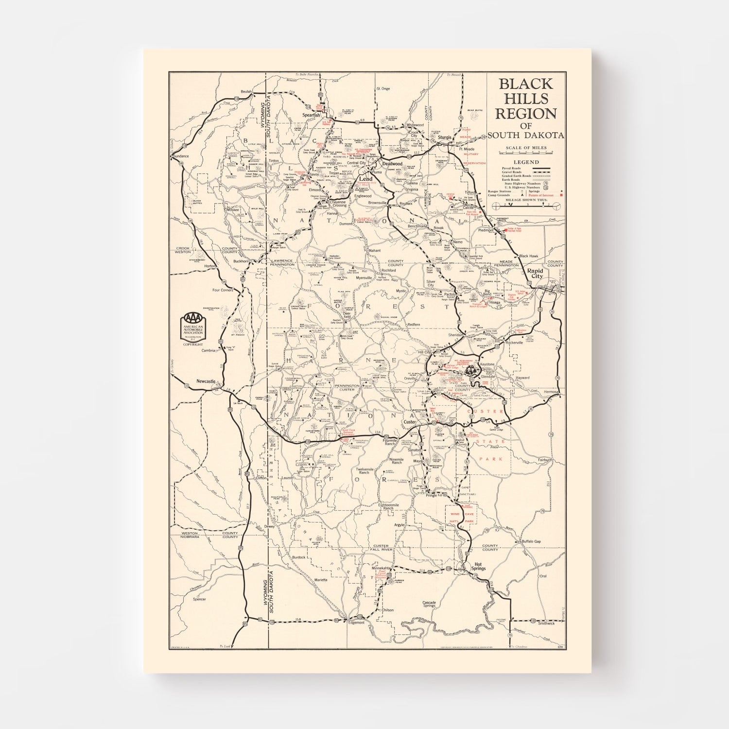 Vintage Black Hills Map 1939