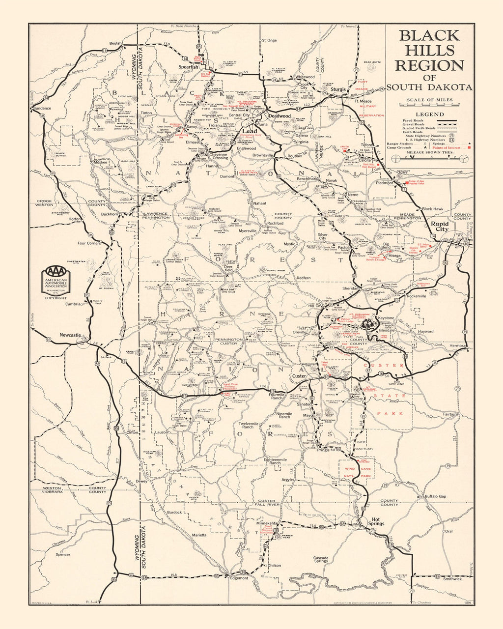 Vintage Black Hills Map 1939
