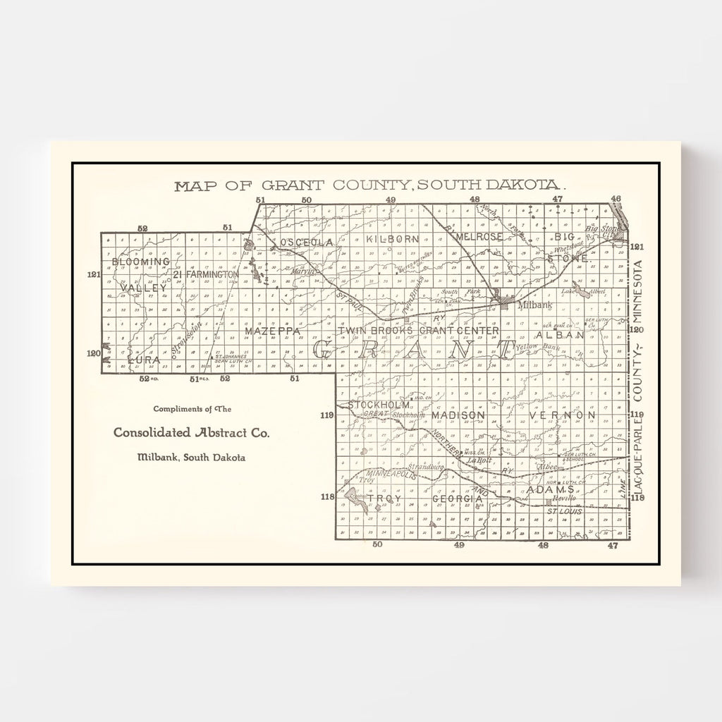 Vintage Map of Grant County, South Dakota 1900