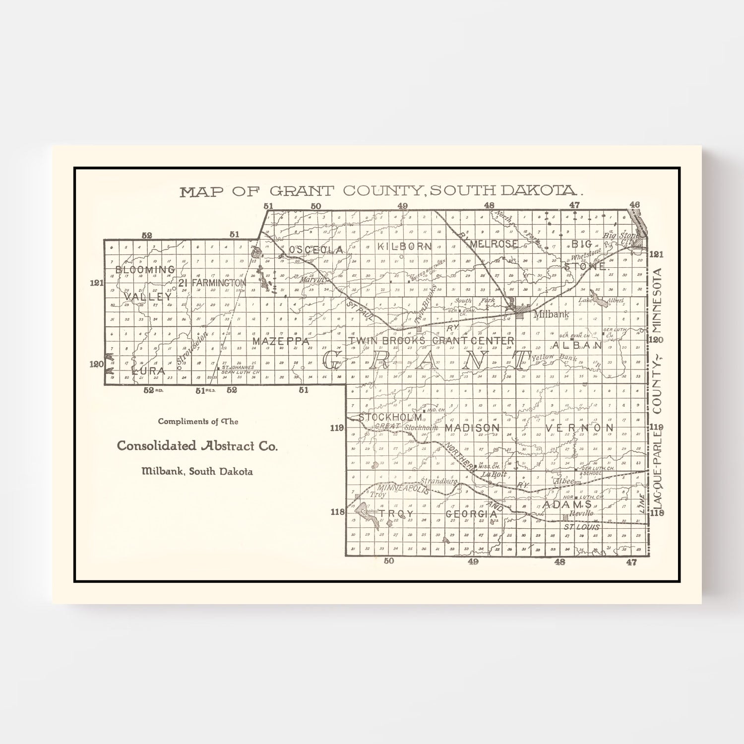 Vintage Map of Grant County, South Dakota 1900