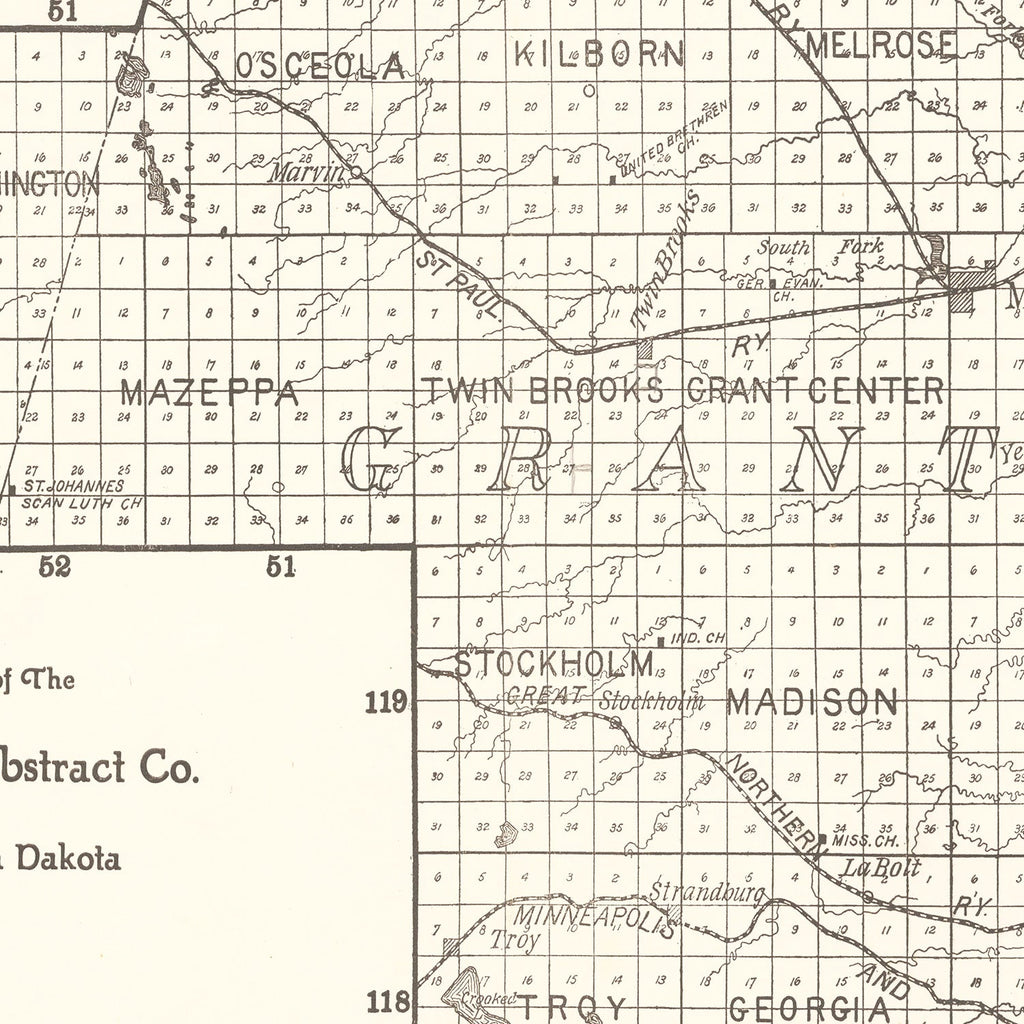 Vintage Map of Grant County, South Dakota 1900