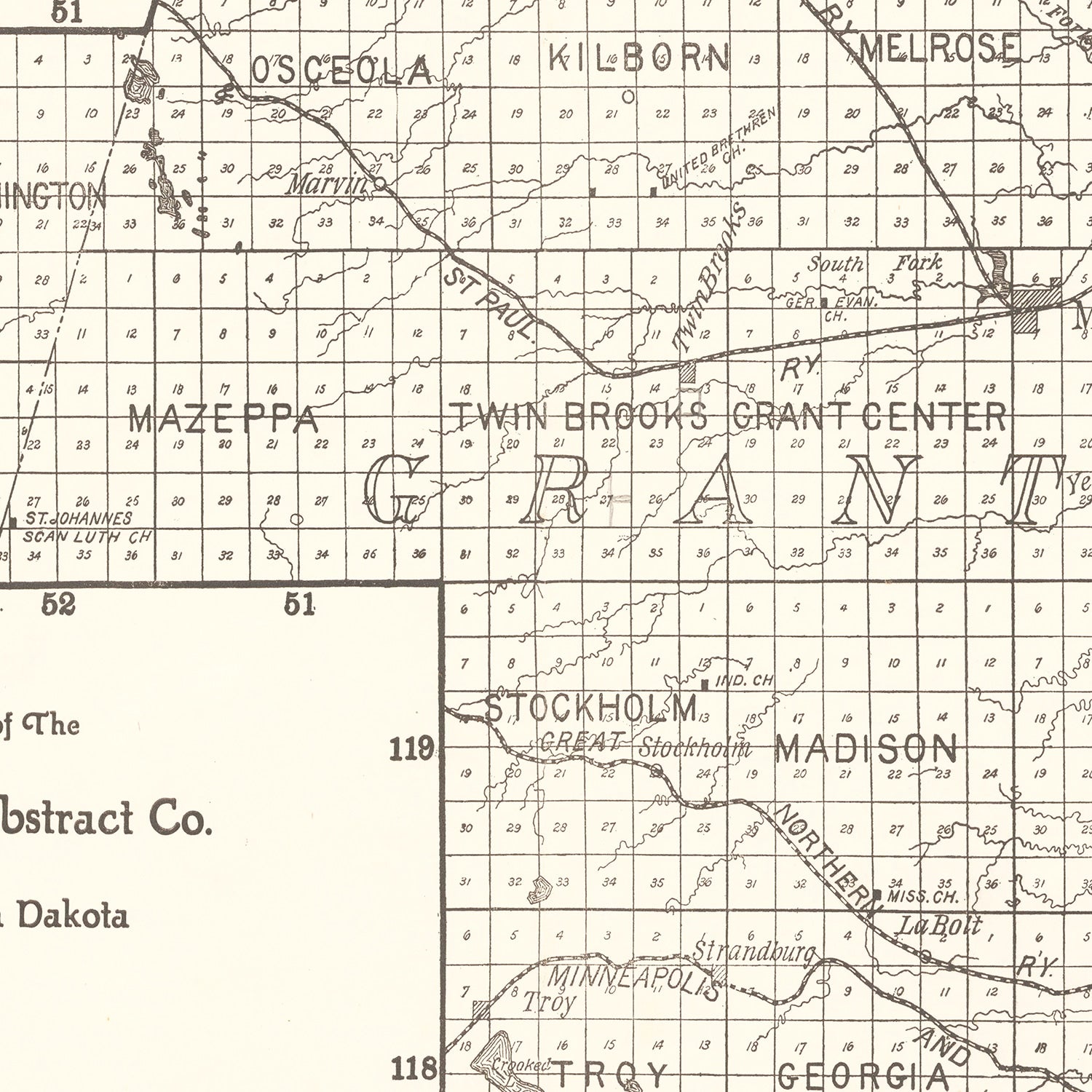 Vintage Map of Grant County, South Dakota 1900