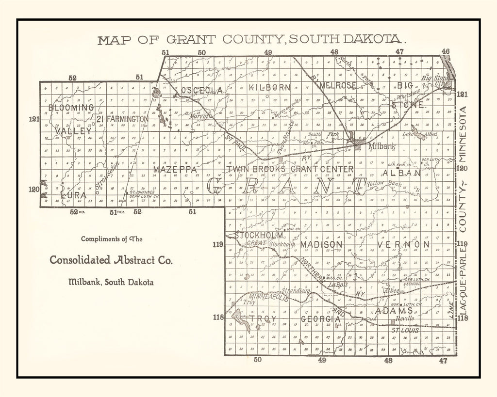 Vintage Map of Grant County, South Dakota 1900
