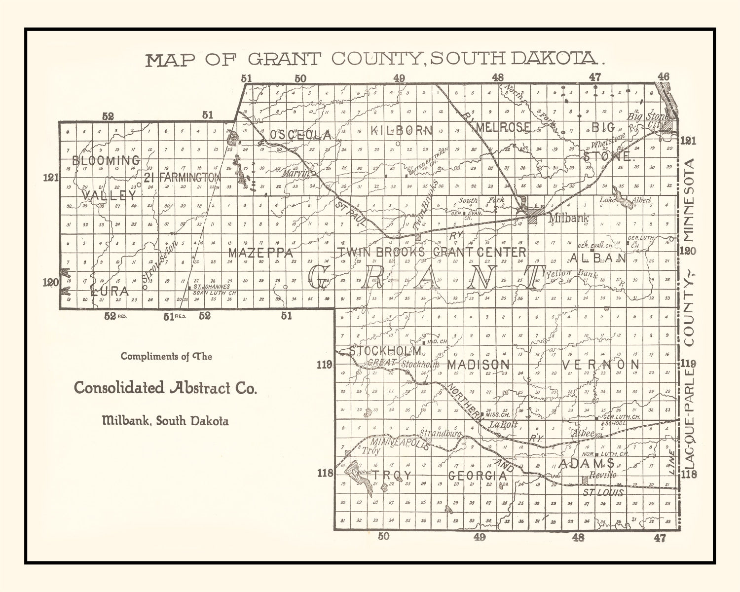 Vintage Map of Grant County, South Dakota 1900