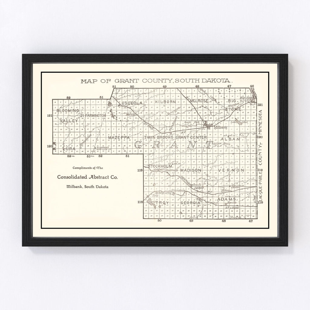 Vintage Map of Grant County, South Dakota 1900