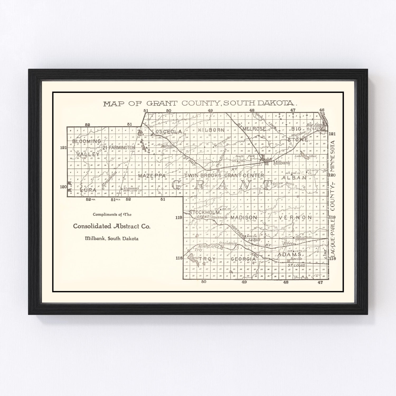 Vintage Map of Grant County, South Dakota 1900