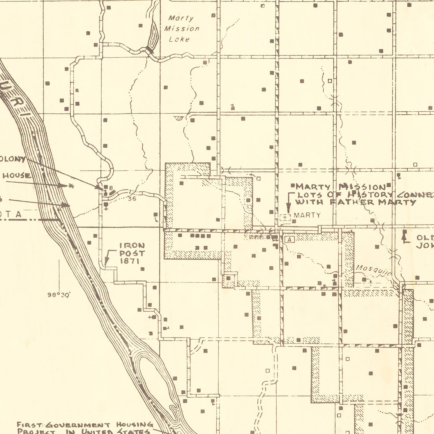 Vintage Map of Charles Mix County, South Dakota 1953