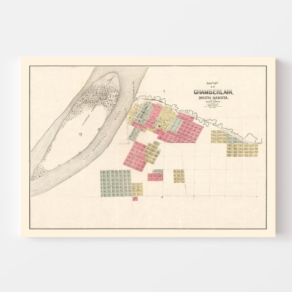 Vintage Map of Chamberlain, South Dakota 1890