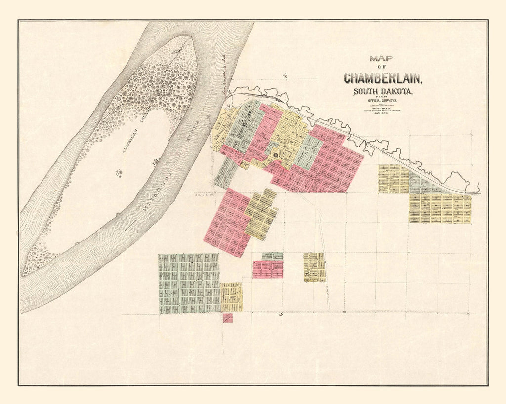 Vintage Map of Chamberlain, South Dakota 1890