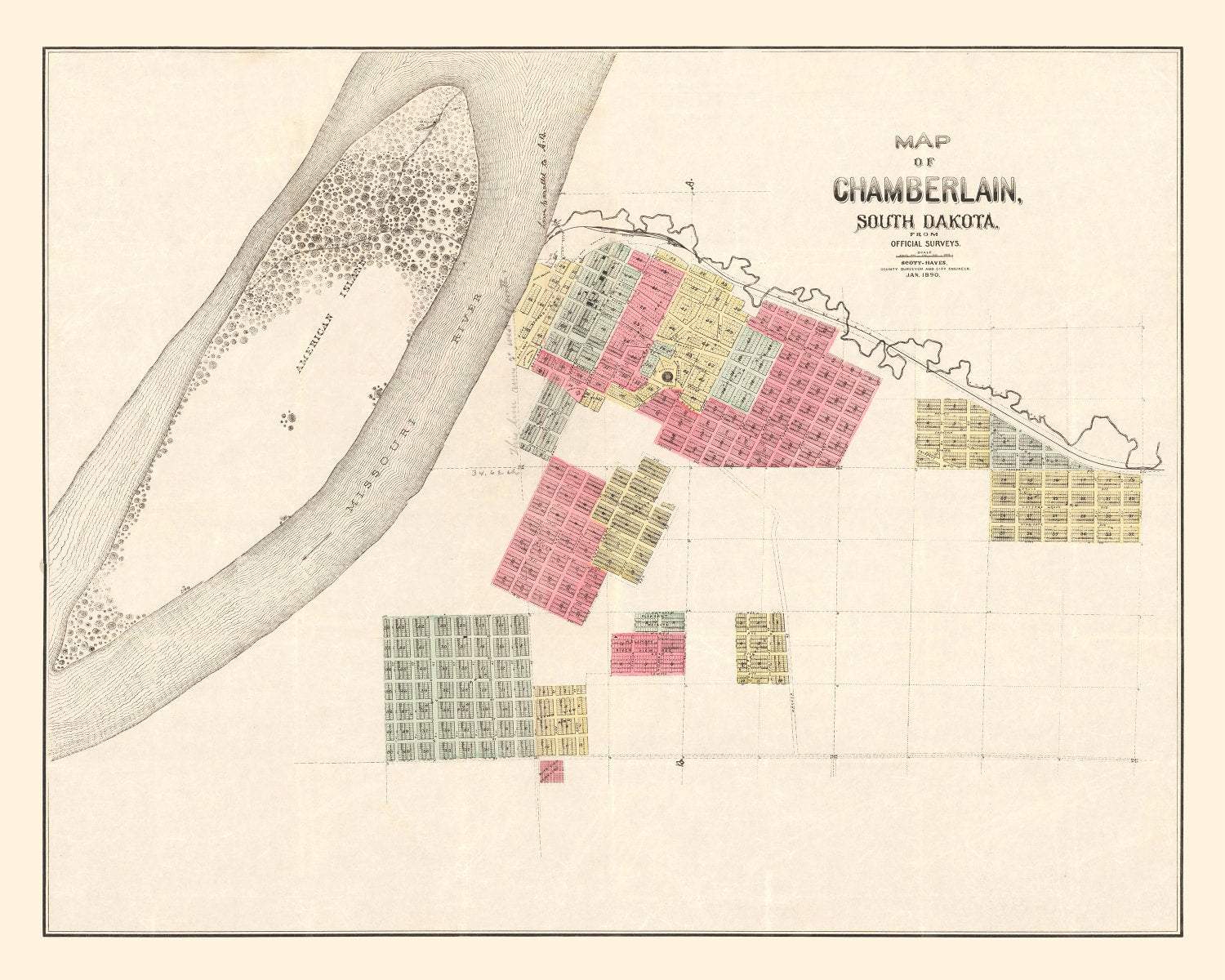Vintage Map of Chamberlain, South Dakota 1890