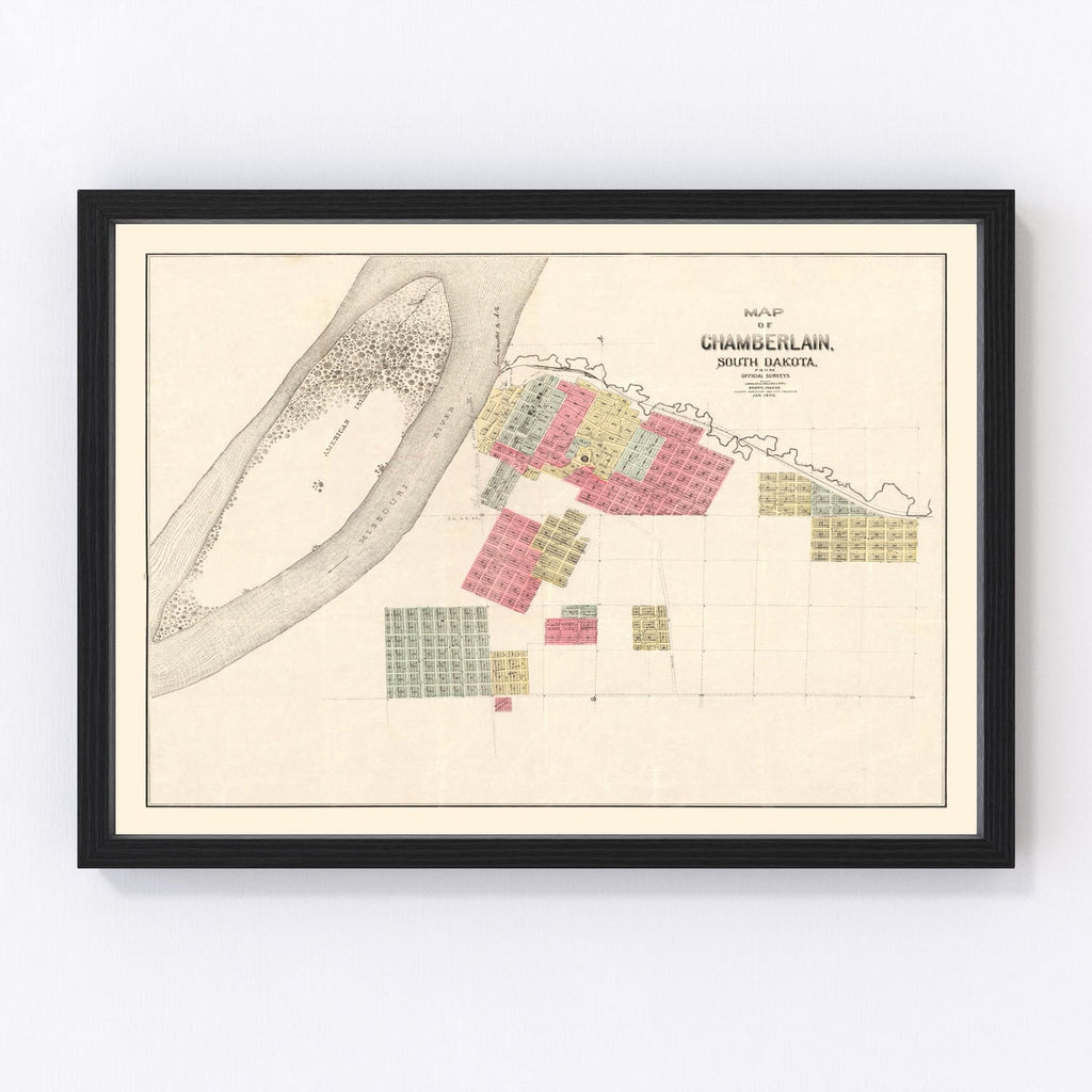 Vintage Map of Chamberlain, South Dakota 1890