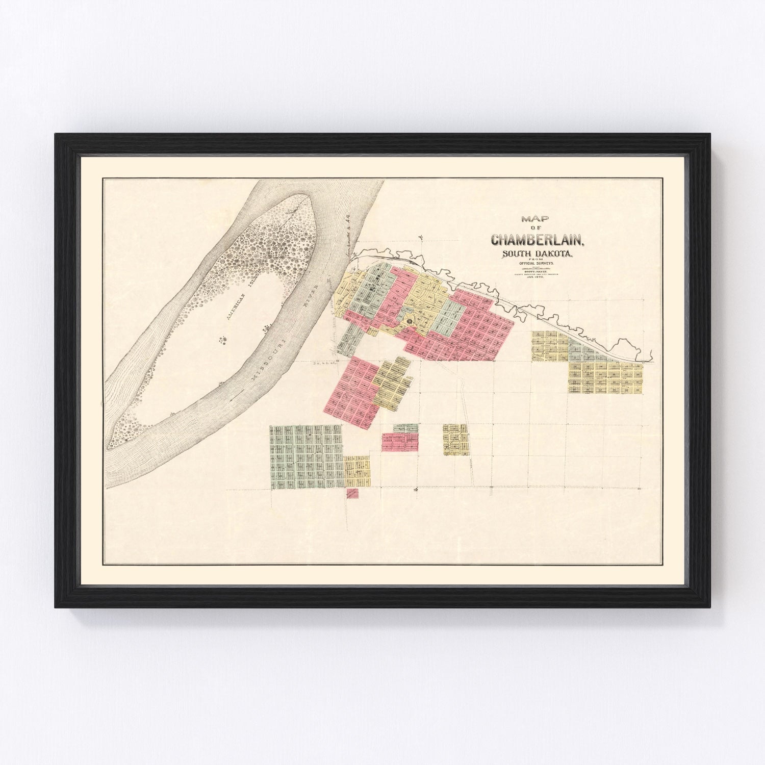 Vintage Map of Chamberlain, South Dakota 1890