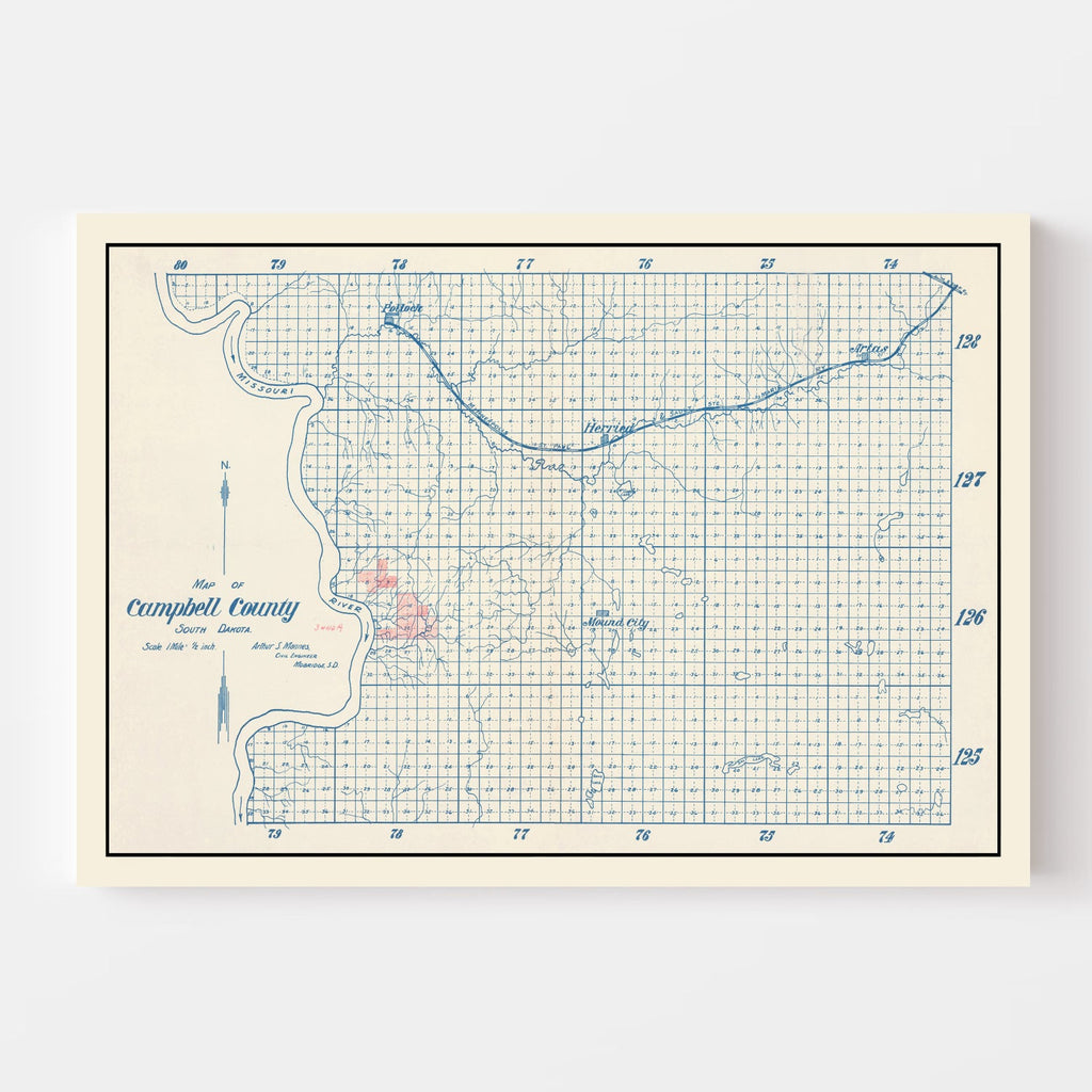 Vintage Map of Campbell County, South Dakota 1947