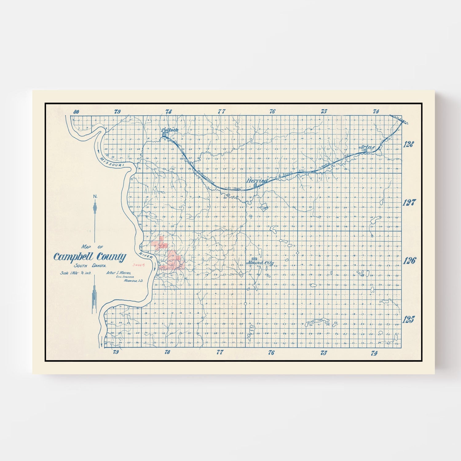 Vintage Map of Campbell County, South Dakota 1947