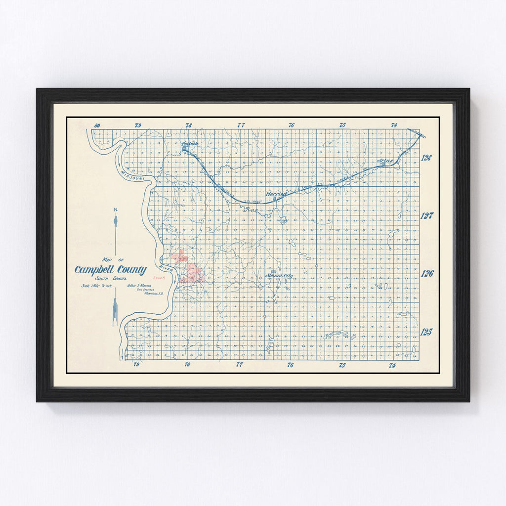 Vintage Map of Campbell County, South Dakota 1947