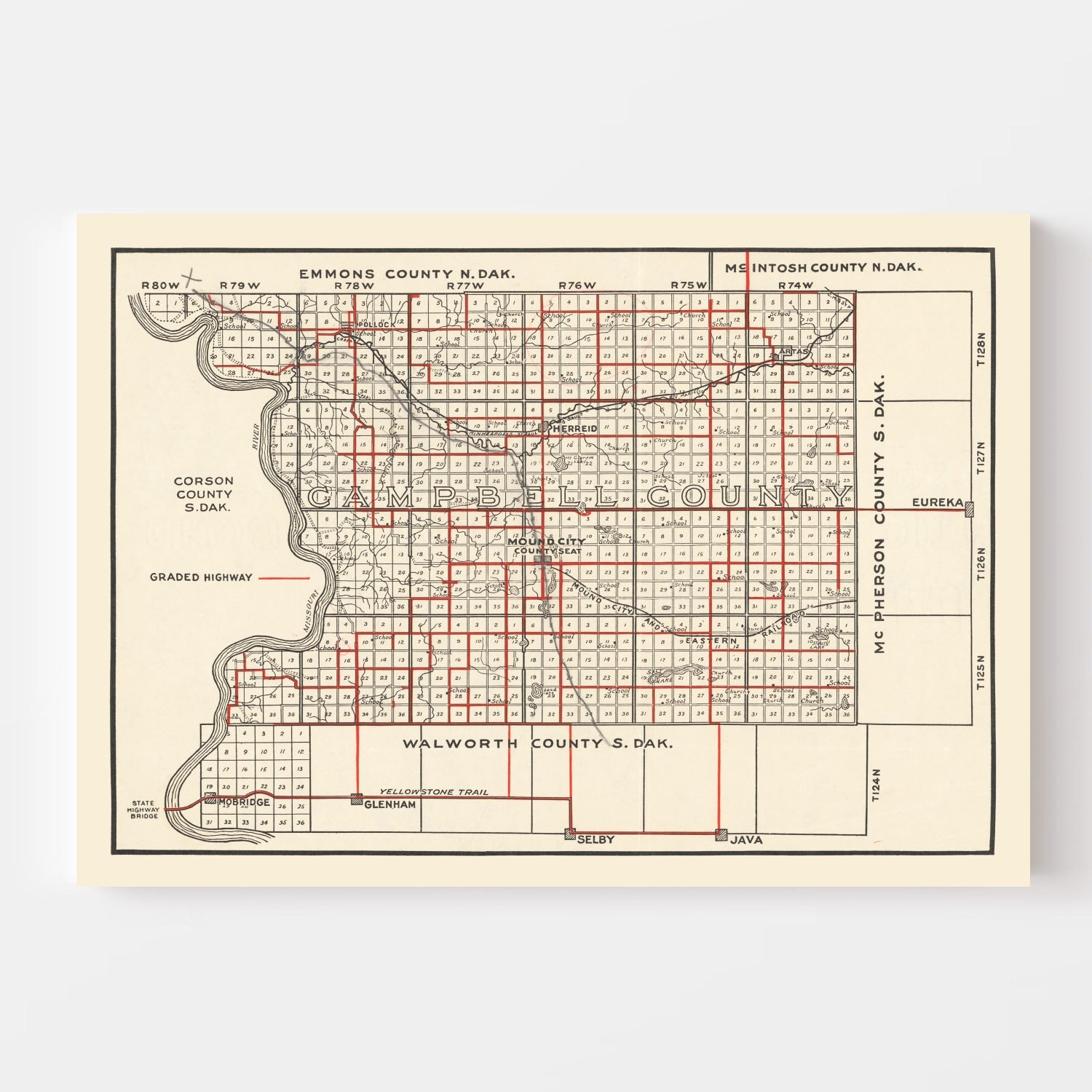 Vintage Map of Campbell County, South Dakota 1900