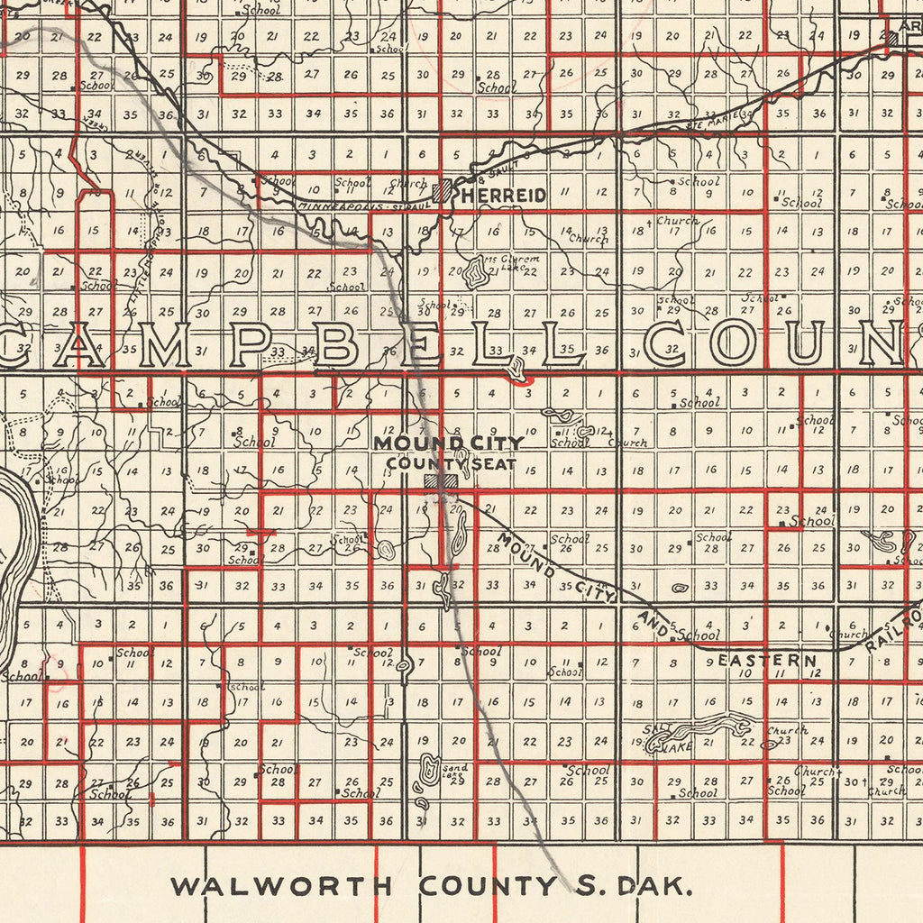 Vintage Map of Campbell County, South Dakota 1900