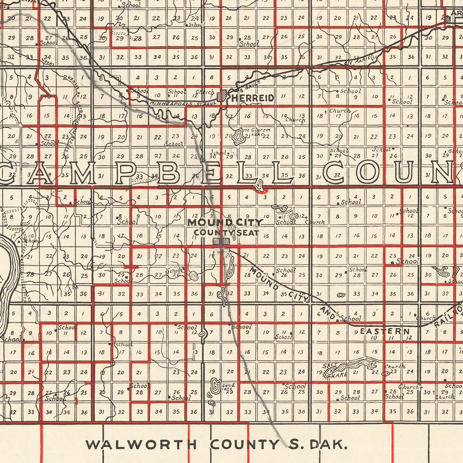 Vintage Map of Campbell County, South Dakota 1900