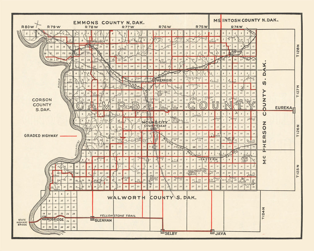 Vintage Map of Campbell County, South Dakota 1900