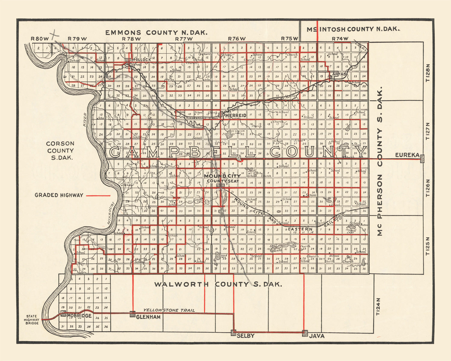 Vintage Map of Campbell County, South Dakota 1900