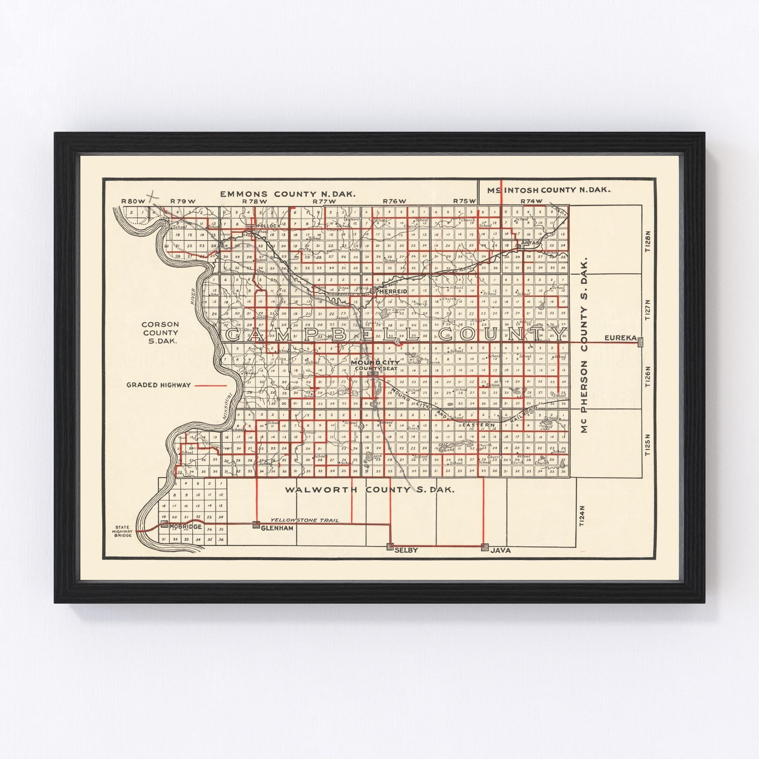 Vintage Map of Campbell County, South Dakota 1900