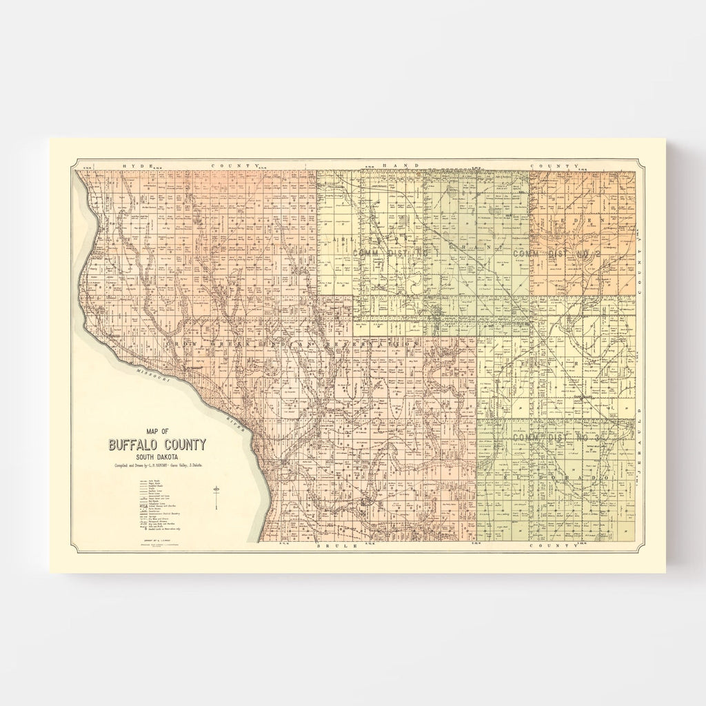 Vintage Map of Buffalo County, South Dakota 1917