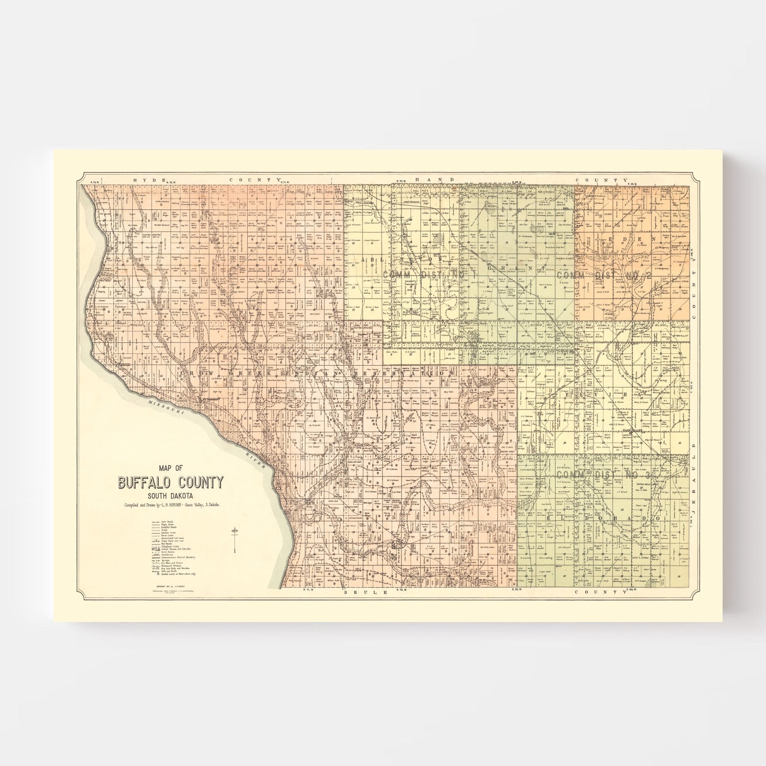 Vintage Map of Buffalo County, South Dakota 1917