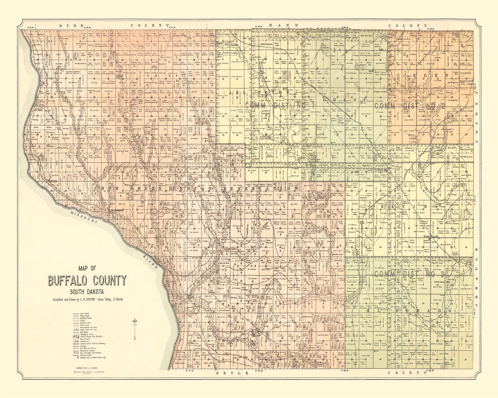 Vintage Map of Buffalo County, South Dakota 1917